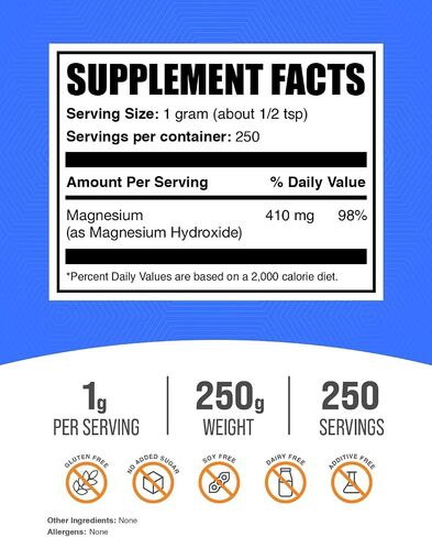 BulkSupplements.com Magnesium Hydroxide Powder - Food Grade Magnesium Hydroxide, Magnesium Hydroxide Supplement - 1000mg (410mg of Magnesium) per Serving, 500g (1.1 lbs) (Pack of 1) in Saudi Arabia