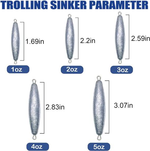 Trolling Weights Inline Fishing Weights Sinkers Double Ringed Weights for Saltwater Freshwater Fishing Get Lures Deeper 1oz to 5oz in Saudi Arabia