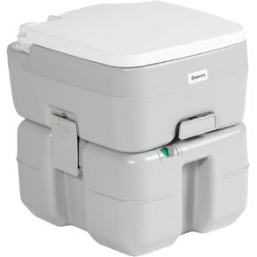 Outsunny Portable Toilet for Adults 5.3 Gallon, Porta Potty with Level Indicator, T-Type Water Outlets and Anti-Leak Handle Pump for Camping, Boating, Hiking, Travel, RV