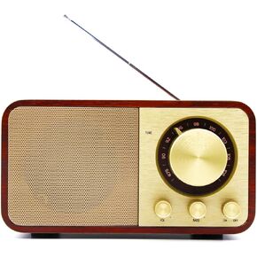 Retro Bluetooth Speaker FM Radio with Bluetooth Portable Bluetooth Speaker with Bass Enhancement, AUX/TF Card/USB Connection Walnut
