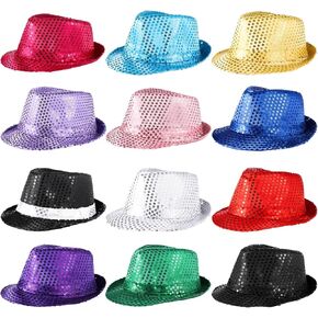 OMISTAR 12 PCS Sequin Hats, Western Glitter Sequin Hats, Unisex Solid Color Dance Hats Retro Disco Caps Unisex Costume Caps for Women Men Party Props Supplies
