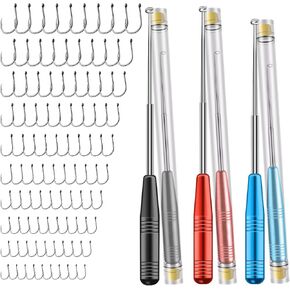 304Pcs Fish Hook Remover and 10 Sizes High Carbon Steel Barbed Fishing Hooks with Holes, Barbed Circle Hooks Fishing Fishhooks Eyed Fishing Hooks for Lures Baits Saltwater Freshwater