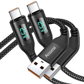 USB A to USB C Cable Smart Temperature Control Charging to Prevent Burning of Phones, with LED Display 3A Fast Charging for iPhone 15 Samsung Galaxy LG Moto Fast Charging (3.3FT, Black 2-Pack)