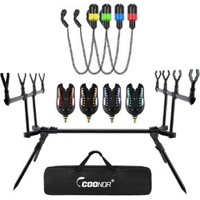 Carp Fishing Rod Holder,HUIOP Adjustable Retractable Carp Fishing Rod Stand with LED Bite Alarms s
