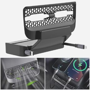 Retractable Cord Car Phone Charger for Tesla Model 3 Model Y 2021 2022 2023 2024, Rear Air Outlet Expansion Dock with Fast Charging Cables for Rear Position of Tesla Model 3 Model Y (Grey)