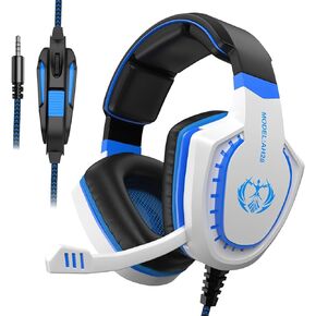 Gaming Headset with Mic for PC Computer Mac Laptop, Over-Ear Wired Gaming Headphones with Microphone, Volume Control, Compatible with PS4 Xbox PS5 Controller Phone (White)