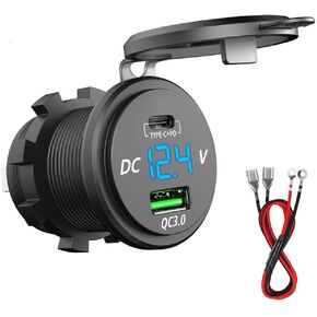 GemCoo 63W USB C Car Charger Socket, 45W PD USB Outlet 18W QC3.0 USB Charger Socket 12V USB Cigarette Lighter Socket with LED Voltmeter, Car USB Socket for Car RV Boat Marine Truck Motorcycle