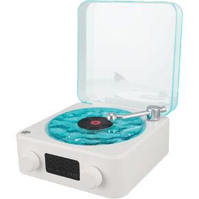 Record Player Speaker, Night Light Time Display 3 in 1 Multifunction Stereo Speaker with for Bedrooms Living Rooms Offices (White)