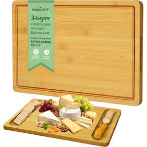 Extra Large Bamboo Cutting Board for Kitchen - 18 Inch Wood XL Cutting Boards with Juice Groove and Handles, Wooden Chopping Board for Meat, Cheese, Fruit & Vegetables (Pre Oiled, Brown)