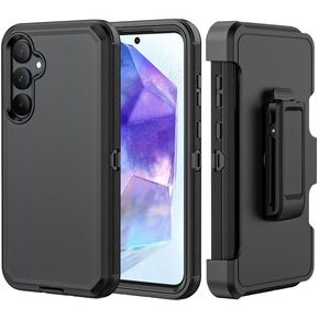 Phone Case for Samsung Galaxy A55 5G case,Heavy Duty Hard Shockproof Armor Protector Case Cover with Belt Clip Holster for Samsung A55 5G Phone Case (Black+Blue)
