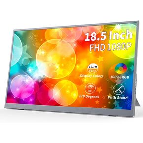 Portable Monitor 18.5 inch,300cd/m² 100% sRGB, 1080P FHD IPS Portable Big Screen with Stand,HDMI & Type-C Ports External Display for Laptop Mini PC Mac Xbox Switch PS5 Phone
