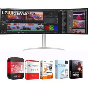LG 49WQ95C-W 49" 32:9 UltraWide Dual QHD Nano IPS Curved Monitor Bundle with Elite Suite 18 Software + 1 Year Protection Warranty