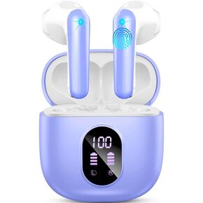 Wireless Earbuds, Bluetooth 5.4 Headphones 50H Playback Bass Stereo Ear Buds with 4 ENC Cancelling Mics, Bluetooth Earbuds Dual LED Display IP7 Waterproof in-Ear Earphones USB-C for Android iOS Pink