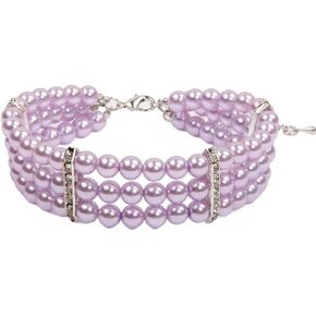 3 Rows Dog Cat Pearls Necklace Collar with Bling Accessories Pet Puppy Jewelry for Female Dogs Cats Small Medium (White, Medium)