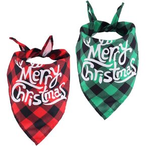 2pcs Merry Christmas Dog Bandanas, Classic Plaid Dog Christmas Scarf Adjustable Triangle Bib Dog Neckerchief Washable Dog Christmas Holiday Costume Accessories for Small Medium Large Dogs Pets