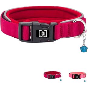 Dog Collar 360° Padded Reflective Collar,Secure Dog Girl with Safety Locking Buckle,Soft Breathable Nylon,Ideal for Small Dog Collar Girl Dog Collars for Medium Dogs Girl (Coral Red, Medium)