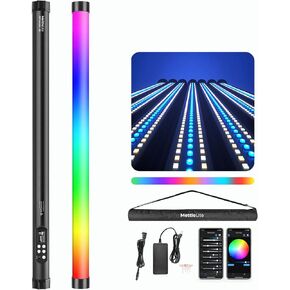 Mettlelite TLX4 RGB Tube Light LED Full Color Video Light with APP DMX Control 4 ft 2800K-8000K CRI96 TLCI97 360° RGB CCT HSI Mode 10 Customizable Light Effects Built in Rechargeable Battery