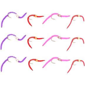The Fly Fishing Place Trout Fly Assortment #3 - San Juan Worm Power Bead 1 Dozen Wet Nymph Fly Fishing Flies Collection