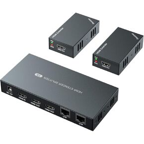 HDMI Extender Splitter 1x7 1080P@60Hz Over Cat 5E/6/7 Ethernet Cable 50m (164ft) Support HDMI loopout EDID Copy POC Function (1 in 7 Out), Monitor