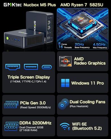GMKtec Gaming PC Oculink Mini Computers AMD Ryzen 7 8845HS 32GB DDR5 2TB PCIe 4.0 SSD Windows 11 Pro Desktop Computers Dual NIC LAN 2.5G, WiFi 6, USB3.2, USB-C 4.0, BT5.2, DP, HDMI, Dual Fan in Saudi Arabia