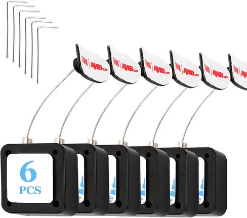 6.5 Ft Retractable Remote Control Safety Lock Tether, Remote Control Leash with Adjustable Lock Strap for TV Remotes, Game Controllers, and Tablets - Perfect for Showrooms (Pack of 6) in Kuwait