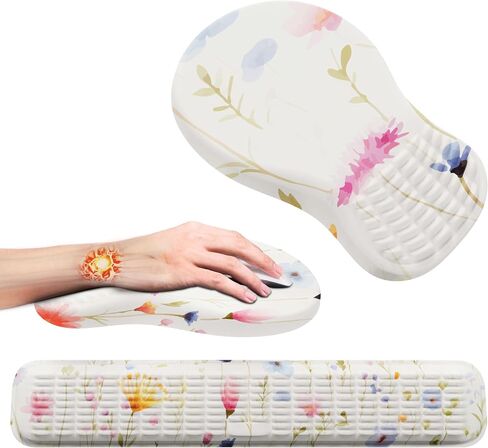 Mekass Ergonomic Mouse Pad and Keyboard Wrist Rest Set, Super Soft Memory Foam Desk Wrist Support for Computer Keyboard, Non-Slip Arm Palm Rests Cushion for Typing Gaming Office (Jungle of Flowers) in Saudi Arabia
