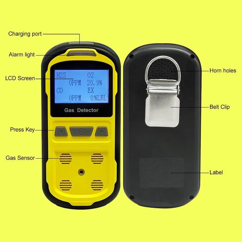 Upgraded 4 Gas Monitor Multi Gas Detector, Yfwsrecinoe Gas Leak Detector, Rechargeable 4 Gas Monitor Ex H2s Co O2 with LCD Multiple Indicator (Yellow) in Saudi Arabia
