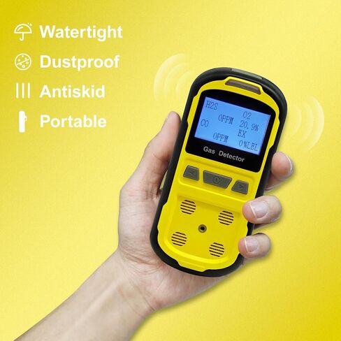 Upgraded 4 Gas Monitor Multi Gas Detector, Yfwsrecinoe Gas Leak Detector, Rechargeable 4 Gas Monitor Ex H2s Co O2 with LCD Multiple Indicator (Yellow) in Saudi Arabia