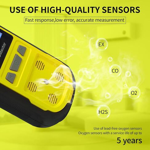 Upgraded 4 Gas Monitor Multi Gas Detector, Yfwsrecinoe Gas Leak Detector, Rechargeable 4 Gas Monitor Ex H2s Co O2 with LCD Multiple Indicator (Yellow) in Saudi Arabia