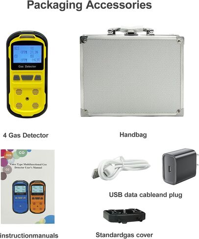 Upgraded 4 Gas Monitor Multi Gas Detector, Yfwsrecinoe Gas Leak Detector, Rechargeable 4 Gas Monitor Ex H2s Co O2 with LCD Multiple Indicator (Yellow) in Saudi Arabia