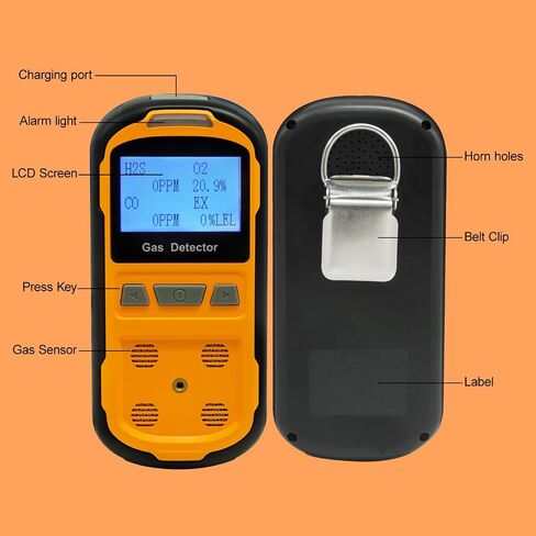 Upgraded 4 Gas Monitor Multi Gas Detector, Yfwsrecinoe Gas Leak Detector, Rechargeable 4 Gas Monitor Ex H2s Co O2 with LCD Multiple Indicator (Yellow) in Saudi Arabia