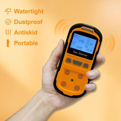 Upgraded 4 Gas Monitor Multi Gas Detector, Yfwsrecinoe Gas Leak Detector, Rechargeable 4 Gas Monitor Ex H2s Co O2 with LCD Multiple Indicator (Yellow) in Saudi Arabia