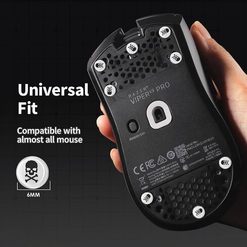 Universal Glass Mouse Skates Smooth Durable Thin Ultra Strong Glass Mouse feet Game Mouse Accessories for All Mouse DIY Dots（6mm*8 Pieces Skull Black） in Saudi Arabia