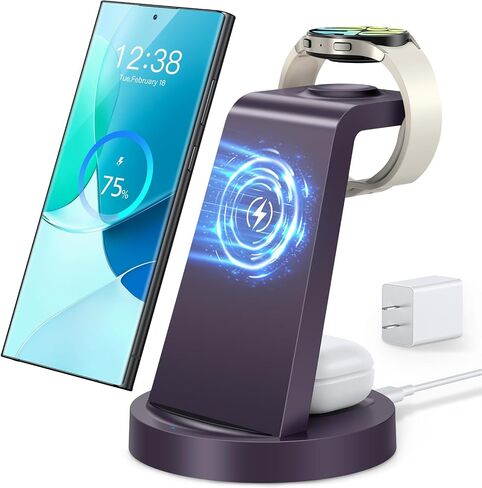 Wireless Charger for Samsung: 3 in 1 Wireless Charging Station for Samsung Galaxy Watch 7 6 5 4 3 Pro Classic Galaxy Buds - Charger Dock Stand for S24 S23 S22 S21 Ultra Note 20 10 Z Fold - Rose Gold in Saudi Arabia