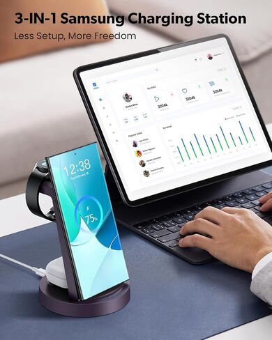 Wireless Charger for Samsung: 3 in 1 Wireless Charging Station for Samsung Galaxy Watch 7 6 5 4 3 Pro Classic Galaxy Buds - Charger Dock Stand for S24 S23 S22 S21 Ultra Note 20 10 Z Fold - Rose Gold in Saudi Arabia