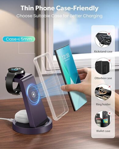 Wireless Charger for Samsung: 3 in 1 Wireless Charging Station for Samsung Galaxy Watch 7 6 5 4 3 Pro Classic Galaxy Buds - Charger Dock Stand for S24 S23 S22 S21 Ultra Note 20 10 Z Fold - Rose Gold in Saudi Arabia