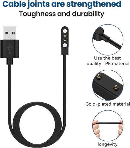 2-Pack Chargers for RUIMEN D1 Smart Watch Charger, Replacement Magnetic Charger USB Charging Cable for RUIMEN D1 Smart Watch (Black&Black) in Kuwait