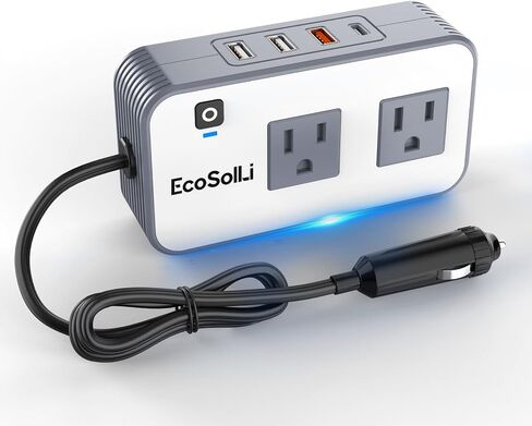 200W Car Power Inverter 12V DC to 110V AC Car Converter with 20W USB-C & 18W USB-QC Ports Car Laptop Charger, Car Adapter for Plug Outlet for Laptop Vehicles Camping Road Trip in Saudi Arabia
