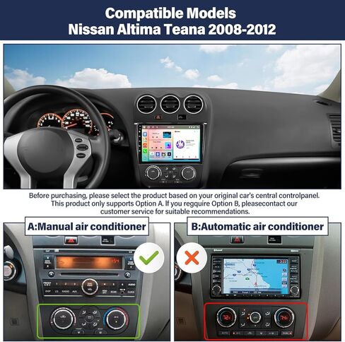 راديو سيارة 8-Core 4+64G Android 13 لسيارة Nissan Altima Teana 2008-2012، ستيريو سيارة بشاشة لمس IPS مقاس 9 بوصة مع CarPlay اللاسلكي Android Auto Mirror Link GPS Navi Bluetooth، WiFi، DSP، SWC+كاميرا الرؤية الخلفية وميكروفون in Kuwait