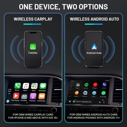 محول AUXITO Wireless Carplay ومحول Android Auto اللاسلكي، 2 في 1 Auto Car Play Wireless Dongle لـ OEM السلكية Carplay Android Auto Car مع iPhone iOS 10+ / Android 11+ in Kuwait