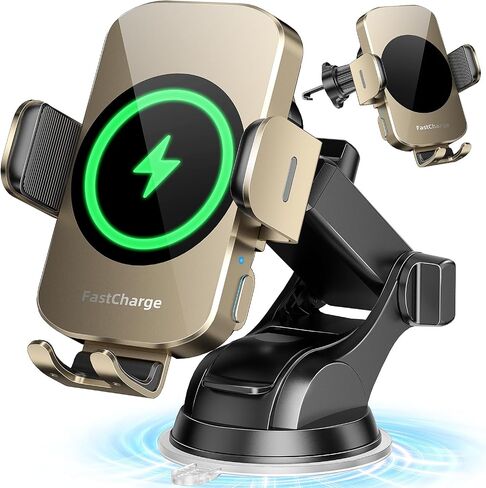 Wireless Car Charger, Fast Charging Phone Holder 3 in 1 Phone Mount Auto Clamping Car Accessories Compatible with iPhone 15 14 13 12 11 Xs XR, Samsung S23 Ultra S22 S21 S20/S10+ S9+ (4pack Black) in Saudi Arabia