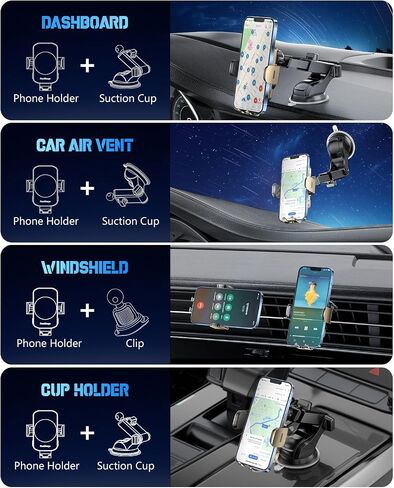 Wireless Car Charger, Fast Charging Phone Holder 3 in 1 Phone Mount Auto Clamping Car Accessories Compatible with iPhone 15 14 13 12 11 Xs XR, Samsung S23 Ultra S22 S21 S20/S10+ S9+ (4pack Black) in Saudi Arabia