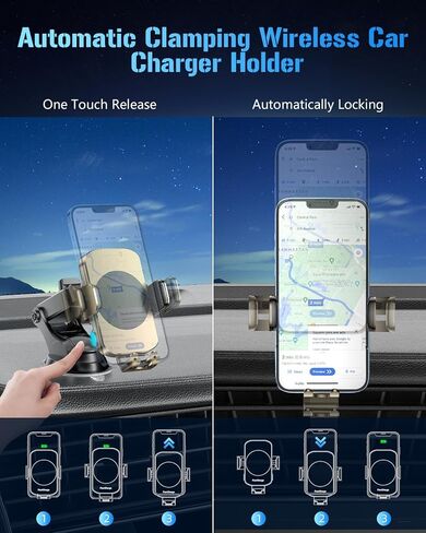 Wireless Car Charger, Fast Charging Phone Holder 3 in 1 Phone Mount Auto Clamping Car Accessories Compatible with iPhone 15 14 13 12 11 Xs XR, Samsung S23 Ultra S22 S21 S20/S10+ S9+ (4pack Black) in Saudi Arabia