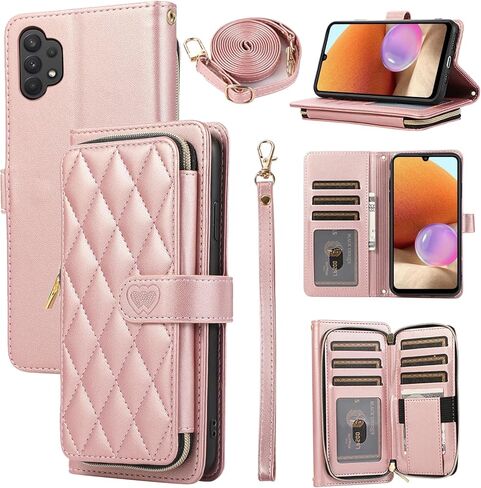 Wallet Case for Samsung Galaxy A34 5G with Detachable Wrist Strap, Crossbody Shoulder Strap, 9+ Card Slots Zipper Purse, Luxury PU Leather Stand Cell Phone Cover for A 34 34A Women Black in Kuwait
