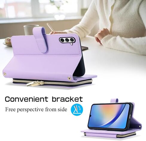 Wallet Case for Samsung Galaxy A34 5G with Detachable Wrist Strap, Crossbody Shoulder Strap, 9+ Card Slots Zipper Purse, Luxury PU Leather Stand Cell Phone Cover for A 34 34A Women Black in Saudi Arabia