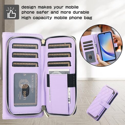 Wallet Case for Samsung Galaxy A34 5G with Detachable Wrist Strap, Crossbody Shoulder Strap, 9+ Card Slots Zipper Purse, Luxury PU Leather Stand Cell Phone Cover for A 34 34A Women Black in Saudi Arabia