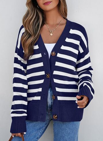 سترة صوفية نسائية كاجوال مخططة من EVALESS موضة خريف 2024، أكمام طويلة ورقبة على شكل حرف V، سترات خفيفة الوزن مفتوحة من الأمام وأزرار سفلية، سترة علوية متماسكة باللون الأخضر، مقاس X-Small in Kuwait