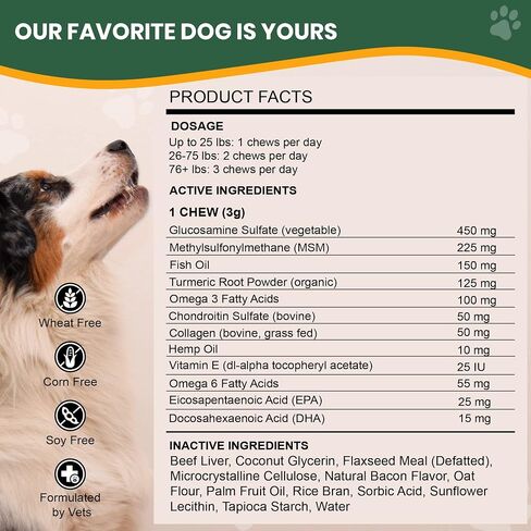 Veterinary Naturals Hemp & HIPS Joint Supplement for Dogs - 60 Soft Chews for Dog Hip and Joint Supplement with Glucosamine for Dogs, MSM, & Turmeric (Beef & Bacon) in Saudi Arabia