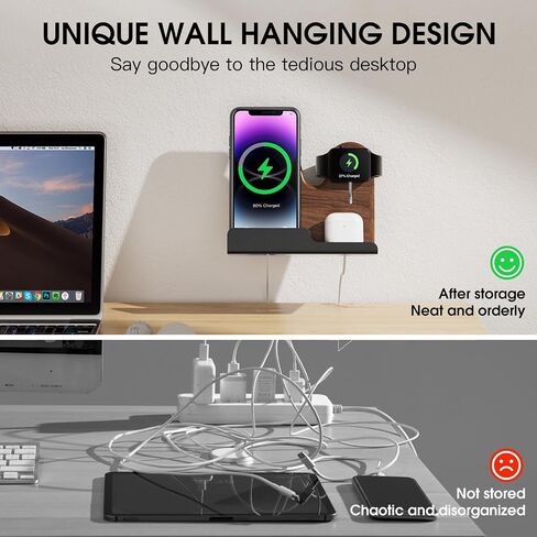 حامل حائط 3 في 1 متوافق مع حامل شاحن magsafe، حامل هاتف خشبي لسلسلة iPhone 15/15 Pro/14/13/12، متوافق مع Apple Watch وAirPods وملحقات Magsafe [شاحن MagSafe غير متضمن] in Saudi Arabia