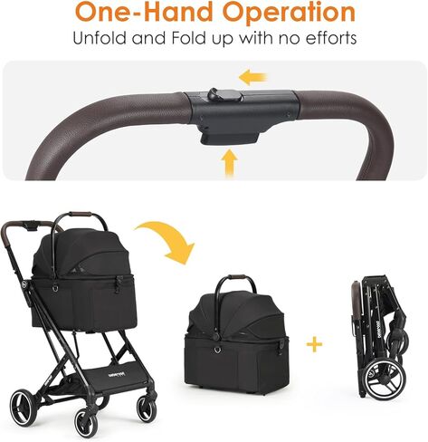 X2 Pet Stroller, Dog Stroller & Cat Stroller for Small Pets Under 33lbs, Equipped with Detachable & Foldable Carrier, Waterproof Pad & Sunshade Canopy in Kuwait